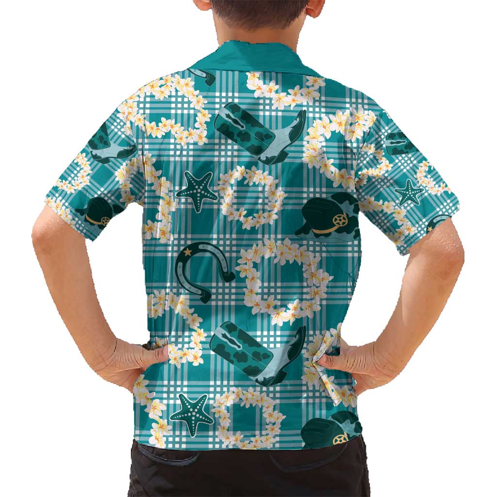 Aloha Hawaii Paniolo Teal Palaka Family Matching Puletasi and Hawaiian Shirt Coastal Rodeo - Polynesian Pride