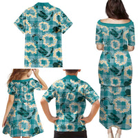 Aloha Hawaii Paniolo Teal Palaka Family Matching Puletasi and Hawaiian Shirt Coastal Rodeo - Polynesian Pride