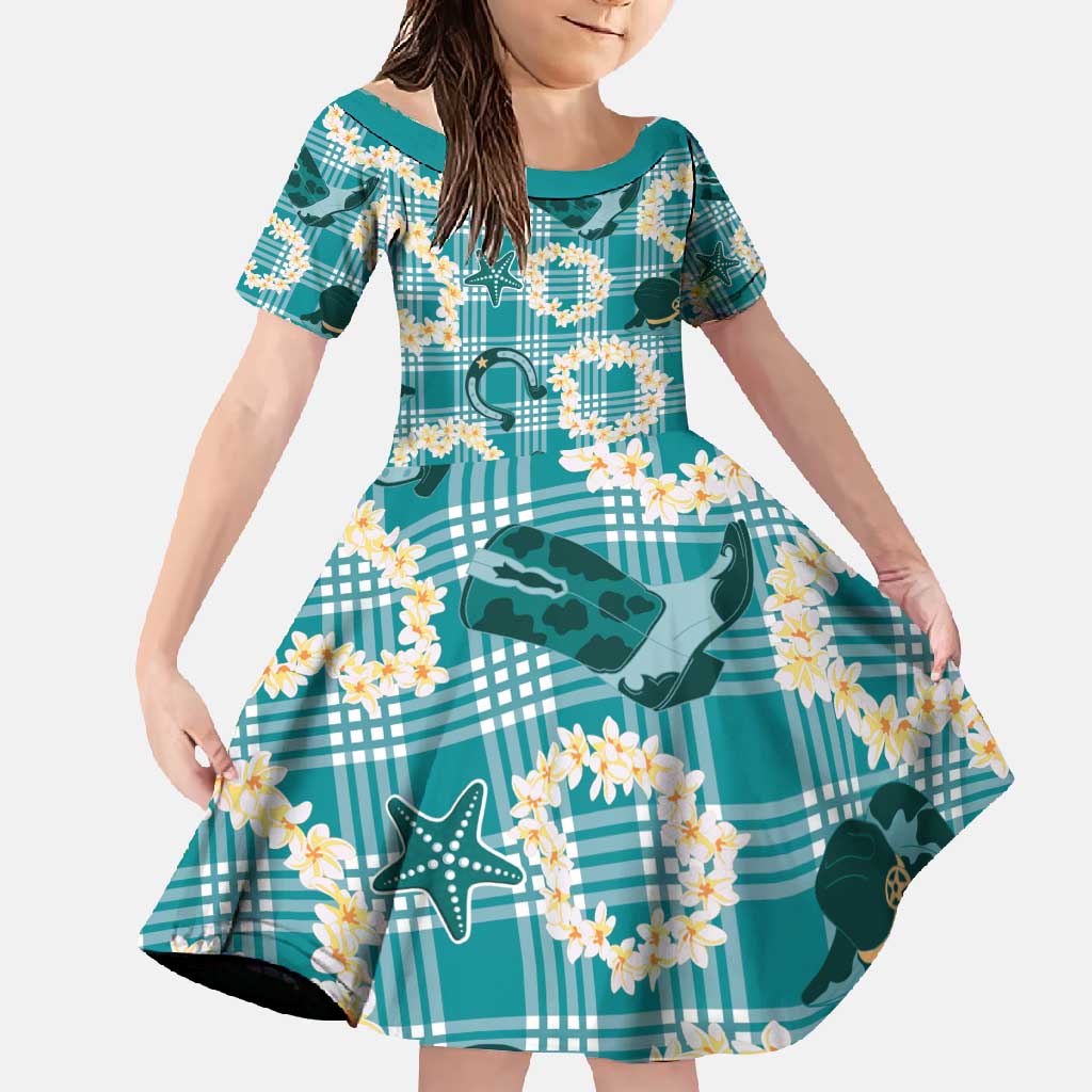 Aloha Hawaii Paniolo Teal Palaka Family Matching Tank Maxi Dress and Hawaiian Shirt Coastal Rodeo - Polynesian Pride