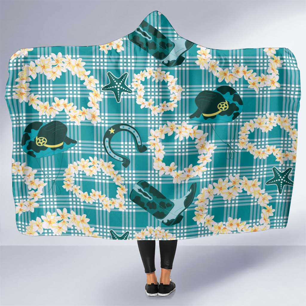 Aloha Hawaii Paniolo Teal Palaka Hooded Blanket Coastal Rodeo - Polynesian Pride