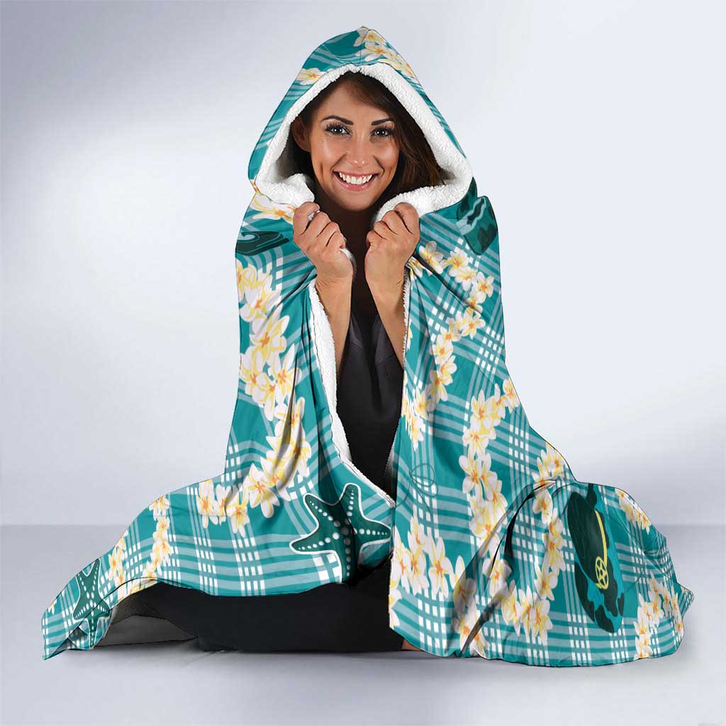 Aloha Hawaii Paniolo Teal Palaka Hooded Blanket Coastal Rodeo - Polynesian Pride