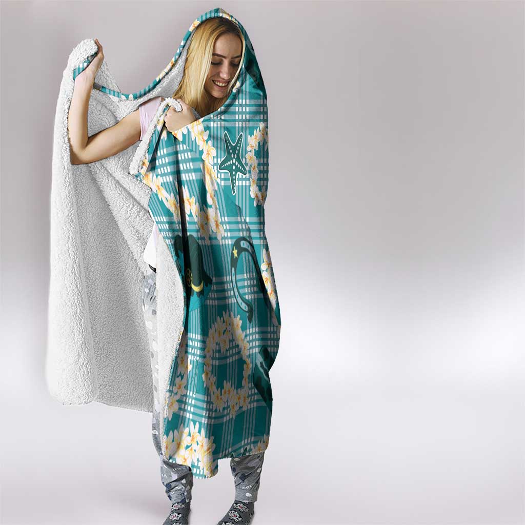 Aloha Hawaii Paniolo Teal Palaka Hooded Blanket Coastal Rodeo - Polynesian Pride