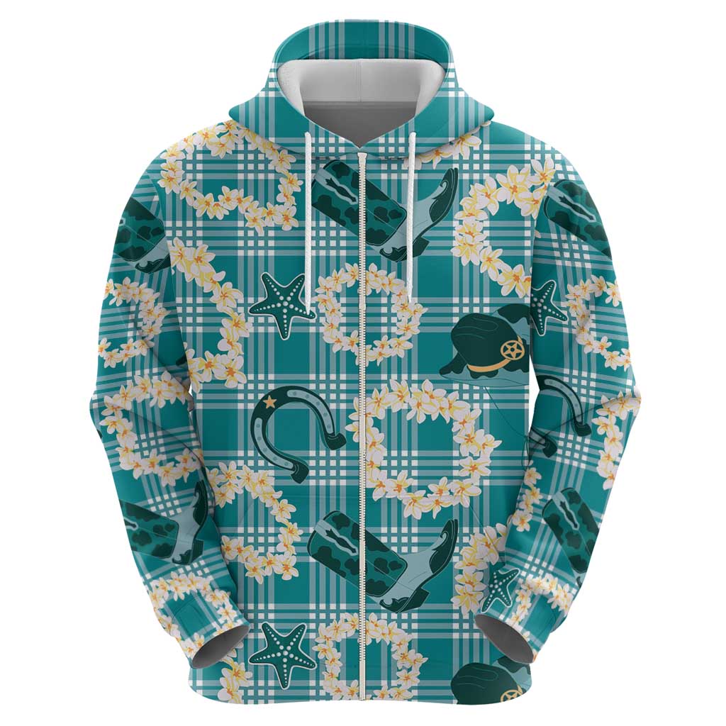 Aloha Hawaii Paniolo Teal Palaka Hoodie Coastal Rodeo - Polynesian Pride