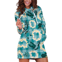 Aloha Hawaii Paniolo Teal Palaka Hoodie Dress Coastal Rodeo - Polynesian Pride