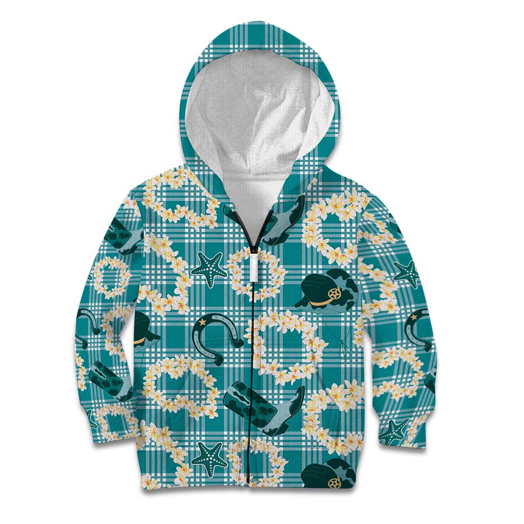 Aloha Hawaii Paniolo Teal Palaka Kid Hoodie Coastal Rodeo LT7 Zip Hoodie Teal - Polynesian Pride