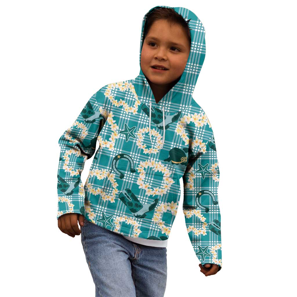 Aloha Hawaii Paniolo Teal Palaka Kid Hoodie Coastal Rodeo LT7 - Polynesian Pride