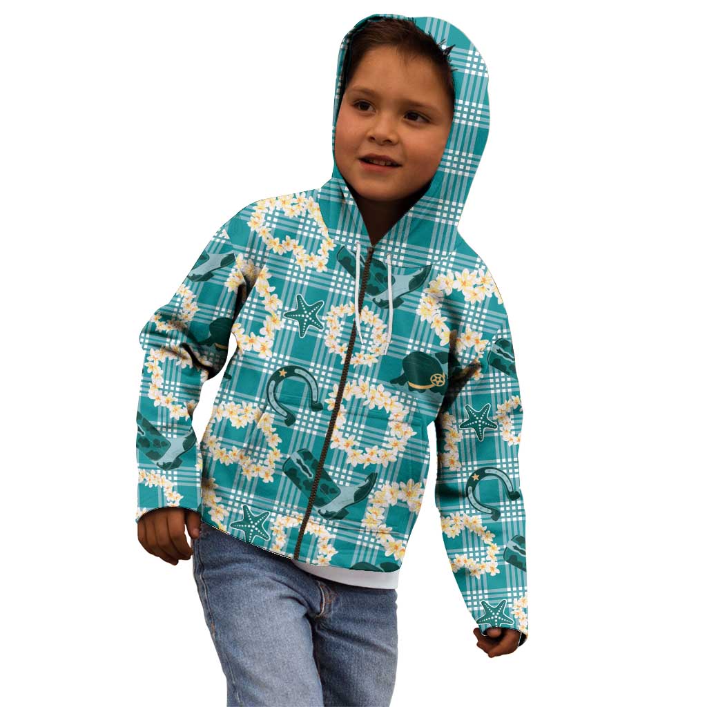 Aloha Hawaii Paniolo Teal Palaka Kid Hoodie Coastal Rodeo LT7 - Polynesian Pride