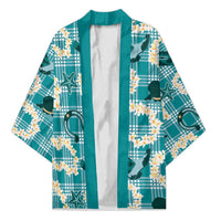 Aloha Hawaii Paniolo Teal Palaka Kimono Coastal Rodeo - Polynesian Pride