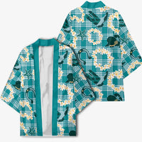 Aloha Hawaii Paniolo Teal Palaka Kimono Coastal Rodeo - Polynesian Pride