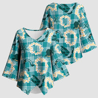 Aloha Hawaii Paniolo Teal Palaka Kimono Sleeve Blouse Coastal Rodeo - Polynesian Pride