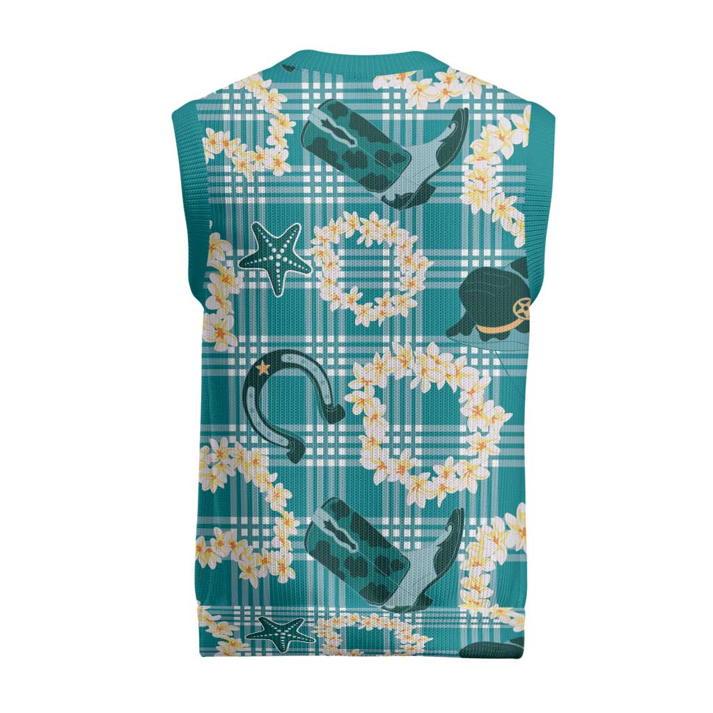 Aloha Hawaii Paniolo Teal Palaka Christmas Knitted V-Neck Vest Coastal Rodeo - Polynesian Pride
