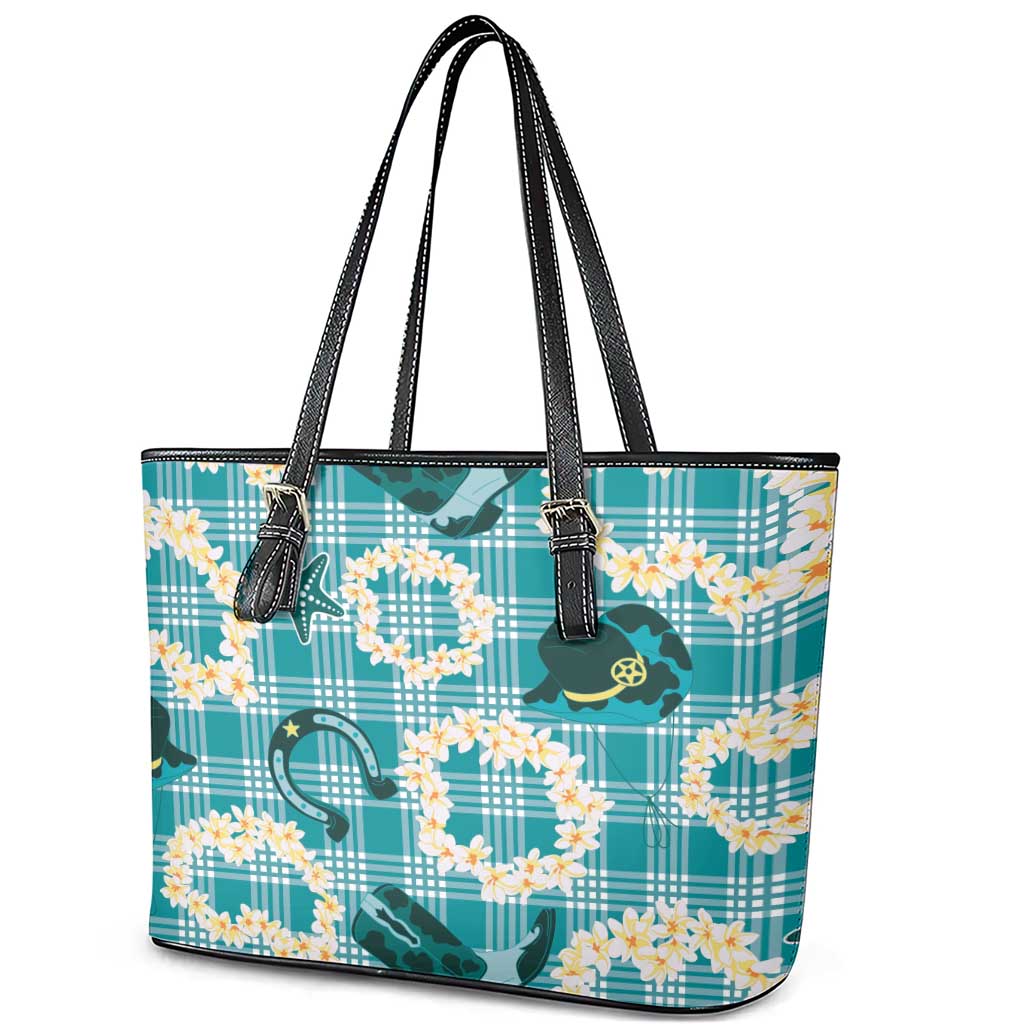 Aloha Hawaii Paniolo Teal Palaka Leather Tote Bag Coastal Rodeo - Polynesian Pride