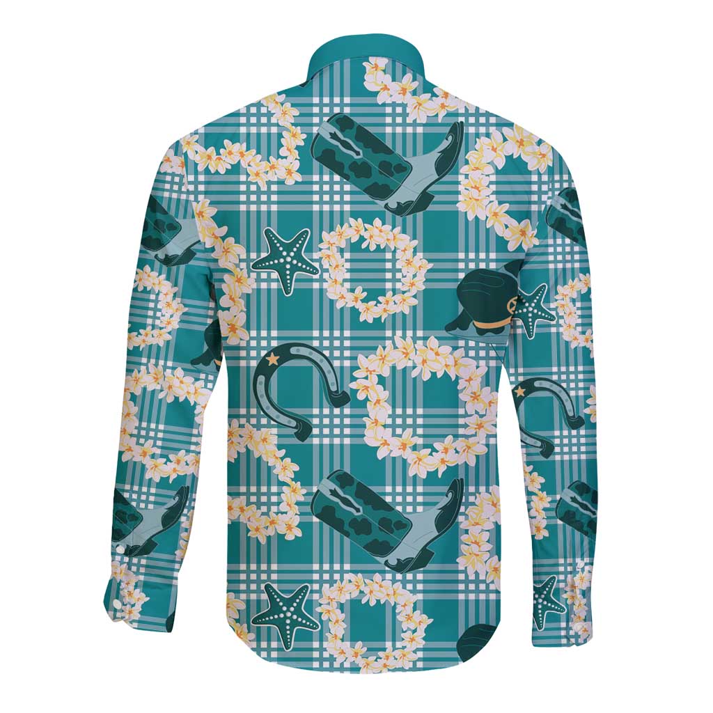 Aloha Hawaii Paniolo Teal Palaka Long Sleeve Button Shirt Coastal Rodeo - Polynesian Pride