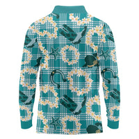 Aloha Hawaii Paniolo Teal Palaka Long Sleeve Polo Shirt Coastal Rodeo - Polynesian Pride