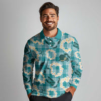 Aloha Hawaii Paniolo Teal Palaka Long Sleeve Polo Shirt Coastal Rodeo - Polynesian Pride