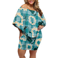 Aloha Hawaii Paniolo Teal Palaka Off Shoulder Short Dress Coastal Rodeo - Polynesian Pride