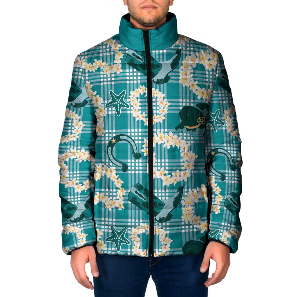 Aloha Hawaii Paniolo Teal Palaka Padded Jacket Coastal Rodeo - Polynesian Pride