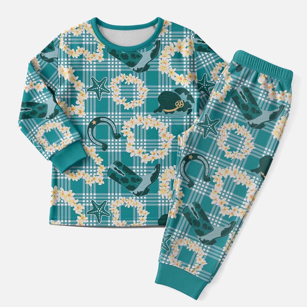 Aloha Hawaii Paniolo Teal Palaka Christmas Pajama Set Coastal Rodeo - Polynesian Pride