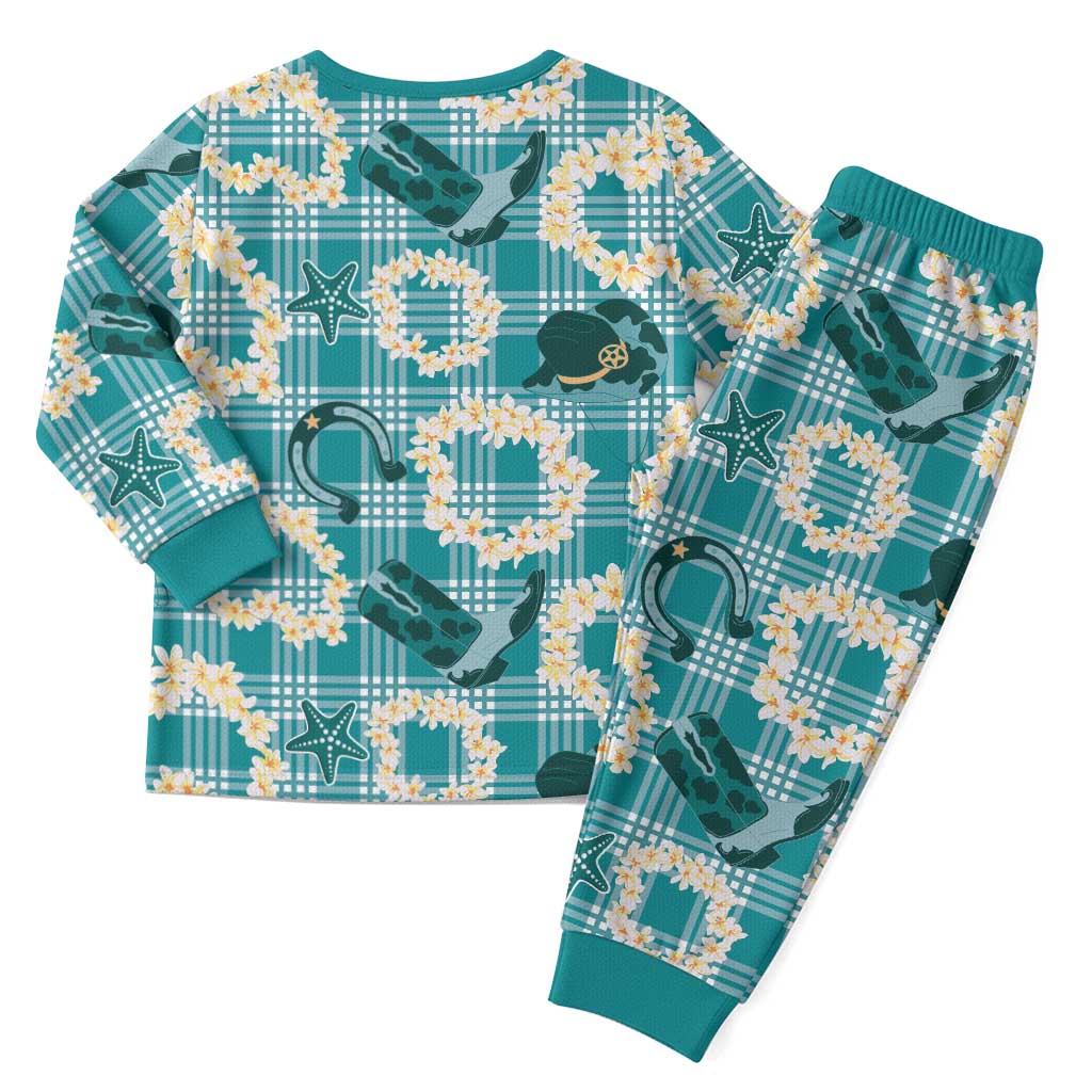 Aloha Hawaii Paniolo Teal Palaka Christmas Pajama Set Coastal Rodeo - Polynesian Pride