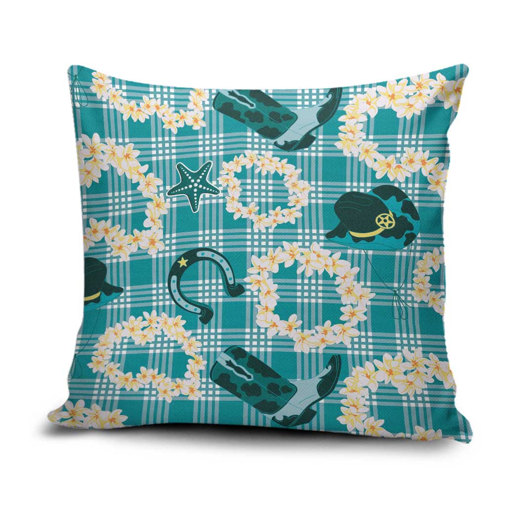 Aloha Hawaii Paniolo Teal Palaka Pillow Cover Coastal Rodeo - Polynesian Pride