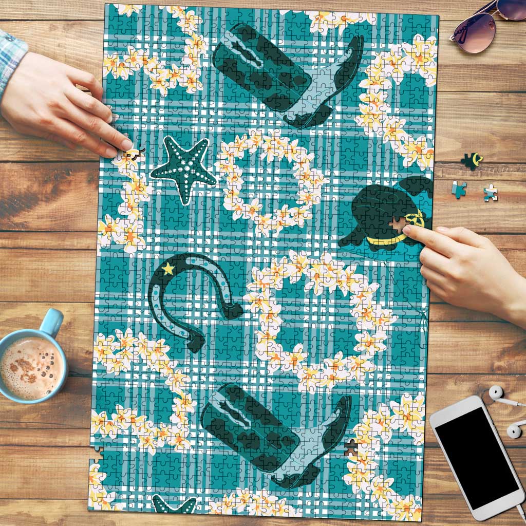 Aloha Hawaii Paniolo Teal Palaka Puzzle Coastal Rodeo - Polynesian Pride