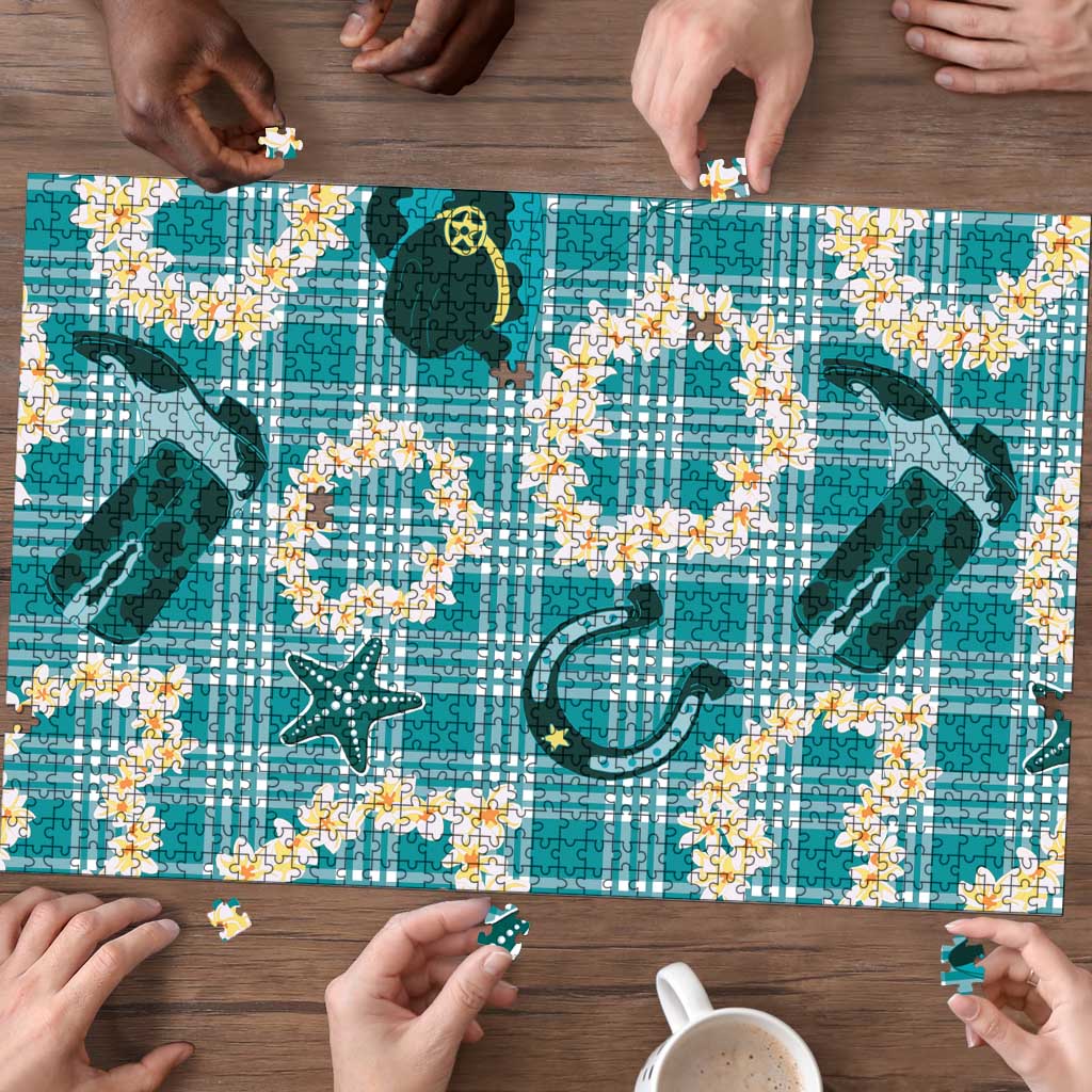 Aloha Hawaii Paniolo Teal Palaka Puzzle Coastal Rodeo - Polynesian Pride