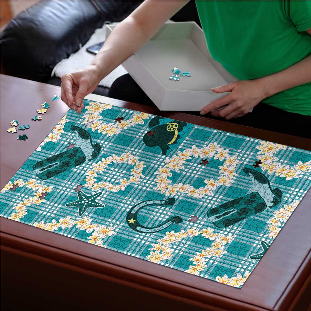 Aloha Hawaii Paniolo Teal Palaka Puzzle Coastal Rodeo - Polynesian Pride