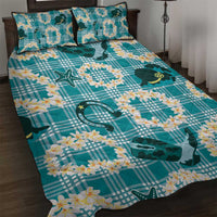 Aloha Hawaii Paniolo Teal Palaka Quilt Bed Set Coastal Rodeo - Polynesian Pride