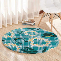 Aloha Hawaii Paniolo Teal Palaka Round Carpet Coastal Rodeo - Polynesian Pride