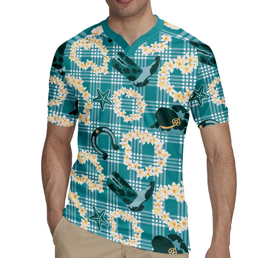 Aloha Hawaii Paniolo Teal Palaka Rugby Jersey Coastal Rodeo - Polynesian Pride