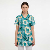 Aloha Hawaii Paniolo Teal Palaka Scrub Top Coastal Rodeo - Polynesian Pride