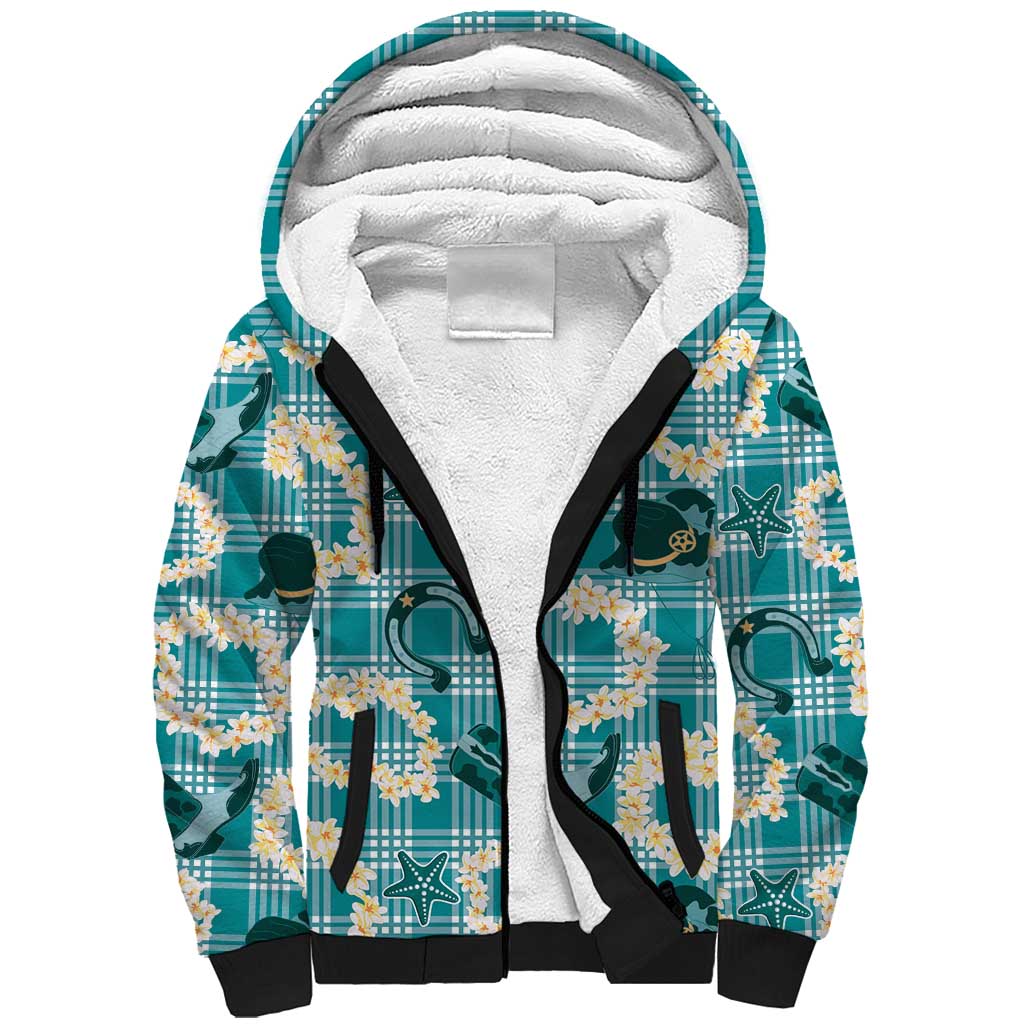 Aloha Hawaii Paniolo Teal Palaka Sherpa Hoodie Coastal Rodeo - Polynesian Pride