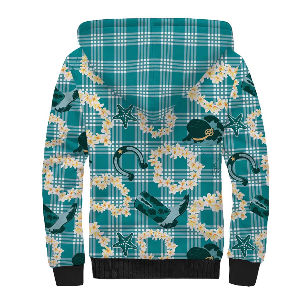 Aloha Hawaii Paniolo Teal Palaka Sherpa Hoodie Coastal Rodeo - Polynesian Pride