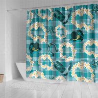 Aloha Hawaii Paniolo Teal Palaka Shower Curtain Coastal Rodeo - Polynesian Pride