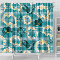 Aloha Hawaii Paniolo Teal Palaka Shower Curtain Coastal Rodeo - Polynesian Pride