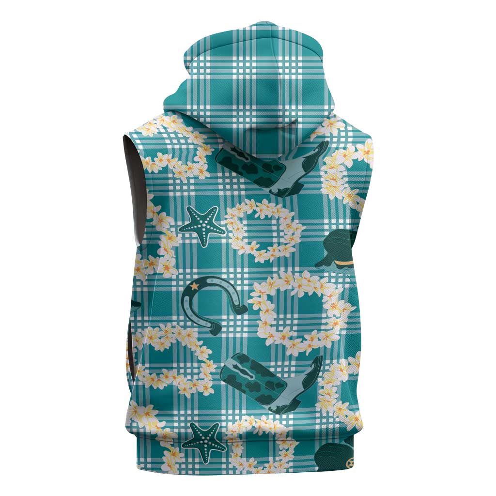 Aloha Hawaii Paniolo Teal Palaka Sleeveless Zip Hoodie Coastal Rodeo LT7