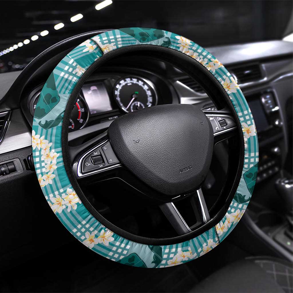 Aloha Hawaii Paniolo Teal Palaka Steering Wheel Cover Coastal Rodeo - Polynesian Pride