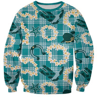 Aloha Hawaii Paniolo Teal Palaka Sweatshirt Coastal Rodeo - Polynesian Pride