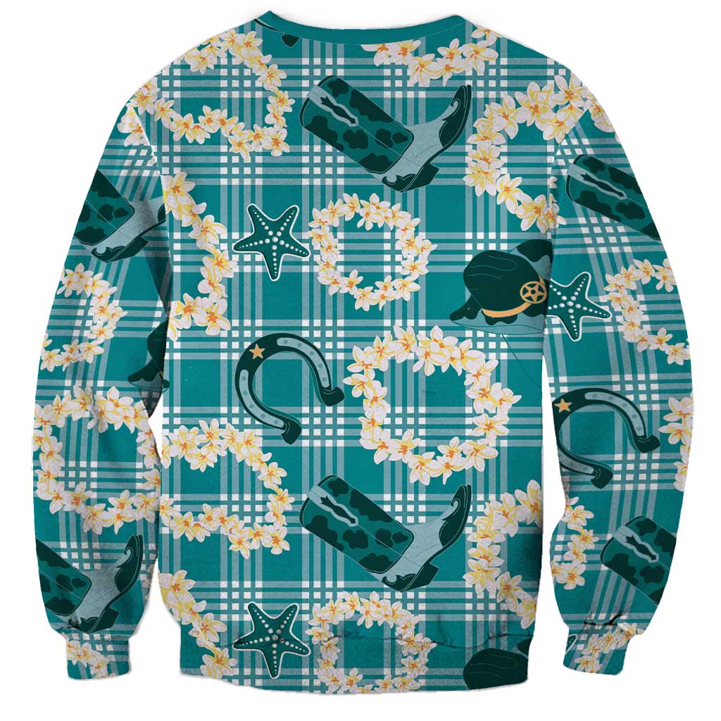 Aloha Hawaii Paniolo Teal Palaka Sweatshirt Coastal Rodeo - Polynesian Pride