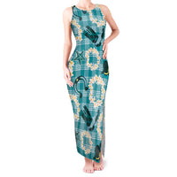 Aloha Hawaii Paniolo Teal Palaka Tank Maxi Dress Coastal Rodeo - Polynesian Pride
