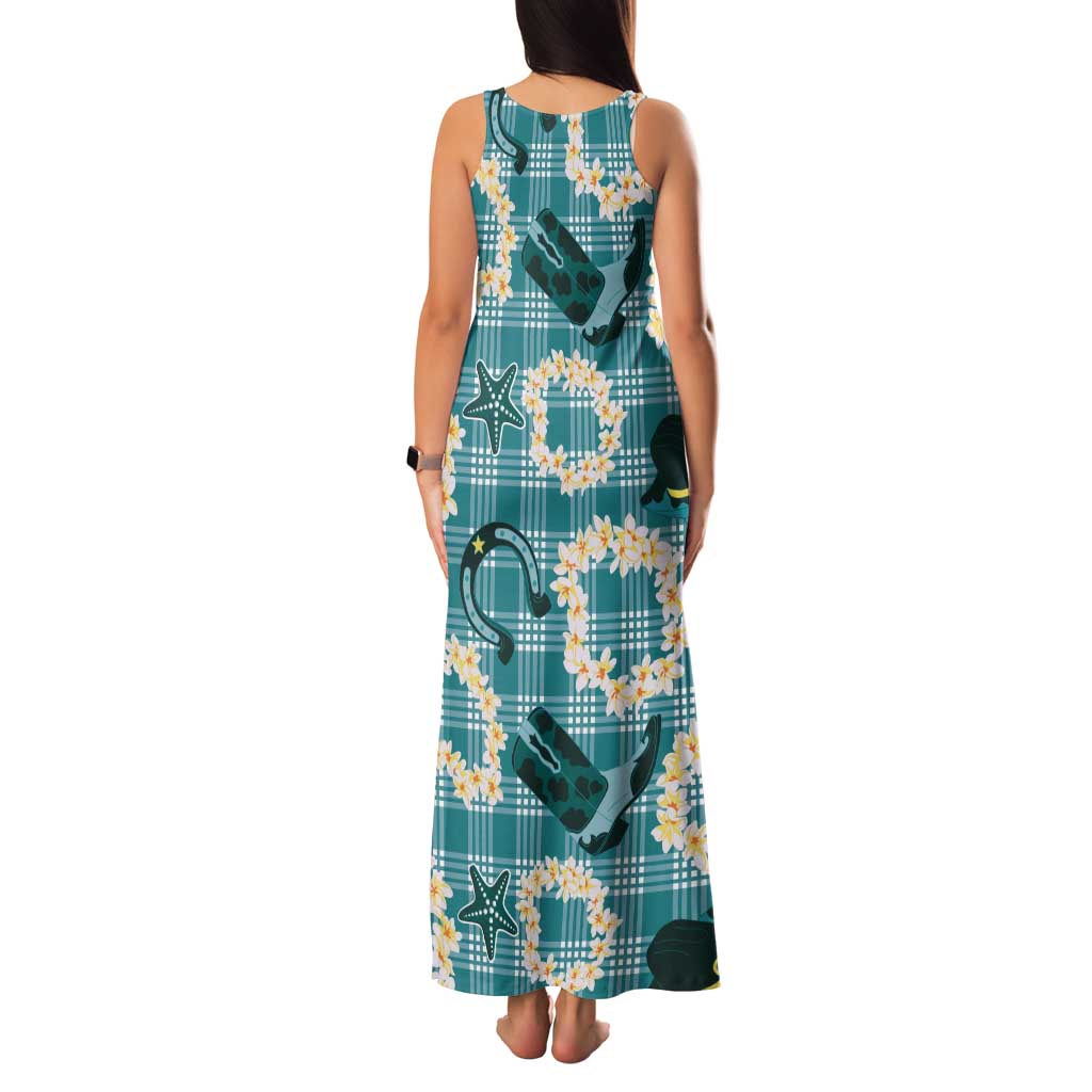 Aloha Hawaii Paniolo Teal Palaka Tank Maxi Dress Coastal Rodeo - Polynesian Pride