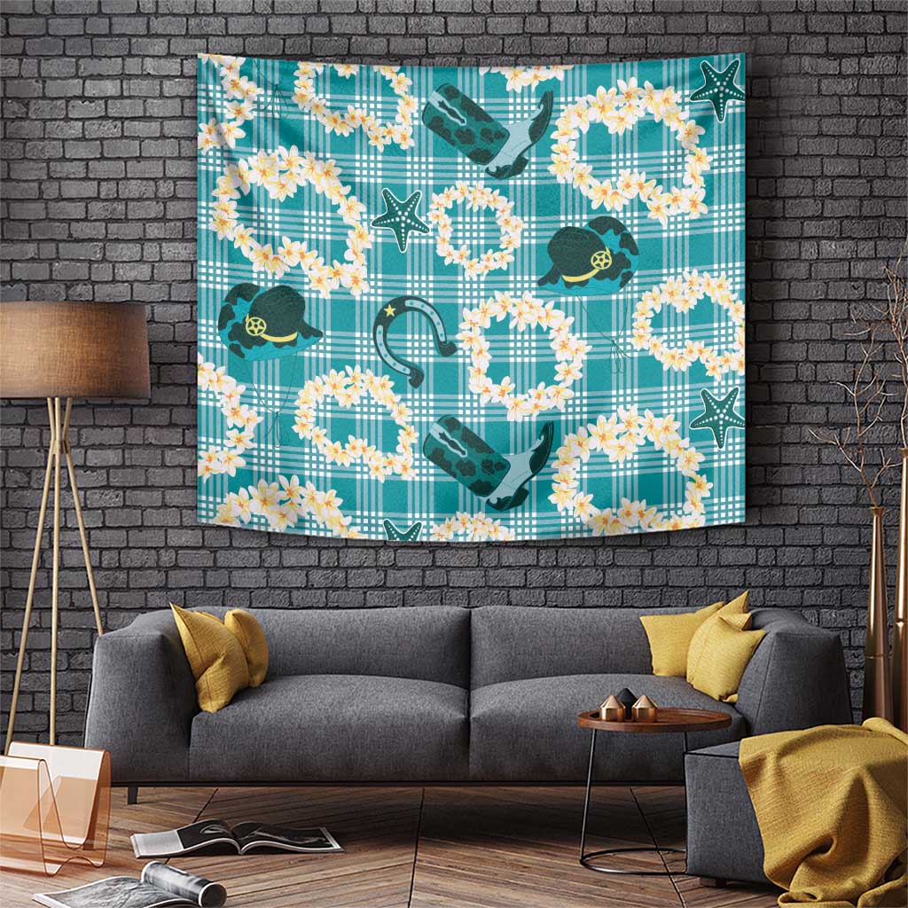 Aloha Hawaii Paniolo Teal Palaka Tapestry Coastal Rodeo - Polynesian Pride