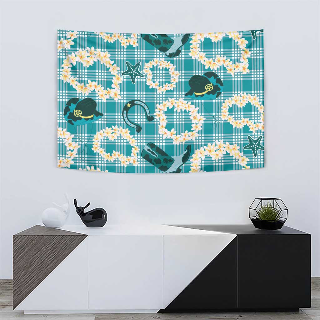Aloha Hawaii Paniolo Teal Palaka Tapestry Coastal Rodeo - Polynesian Pride