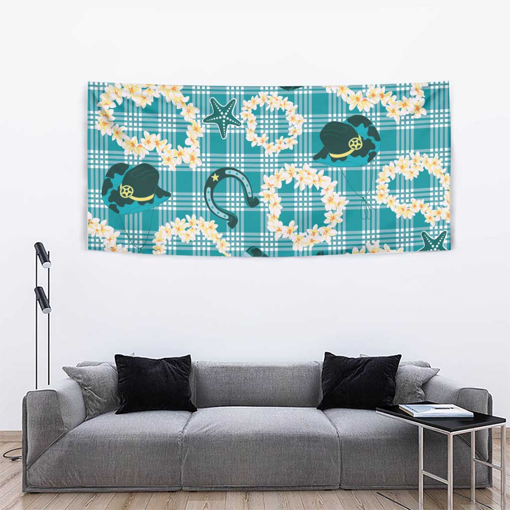 Aloha Hawaii Paniolo Teal Palaka Tapestry Coastal Rodeo - Polynesian Pride