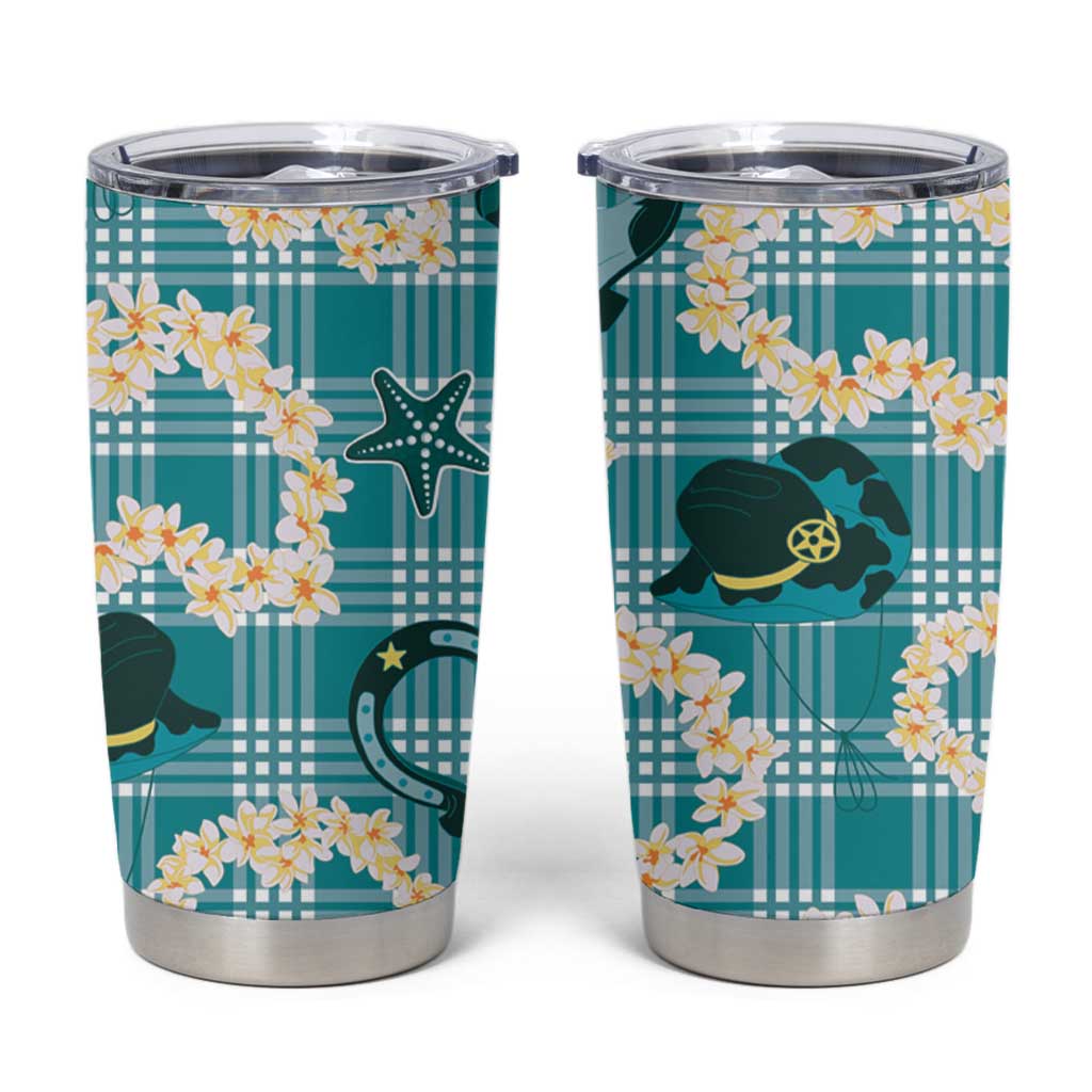 Aloha Hawaii Paniolo Teal Palaka Tumbler Cup Coastal Rodeo - Polynesian Pride