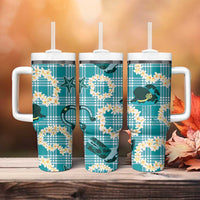 Aloha Hawaii Paniolo Teal Palaka Tumbler With Handle Coastal Rodeo - Polynesian Pride