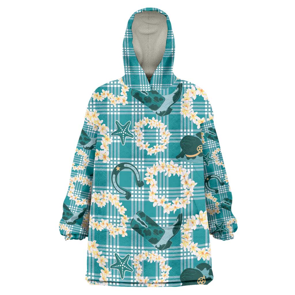 Aloha Hawaii Paniolo Teal Palaka Wearable Blanket Hoodie Coastal Rodeo - Polynesian Pride