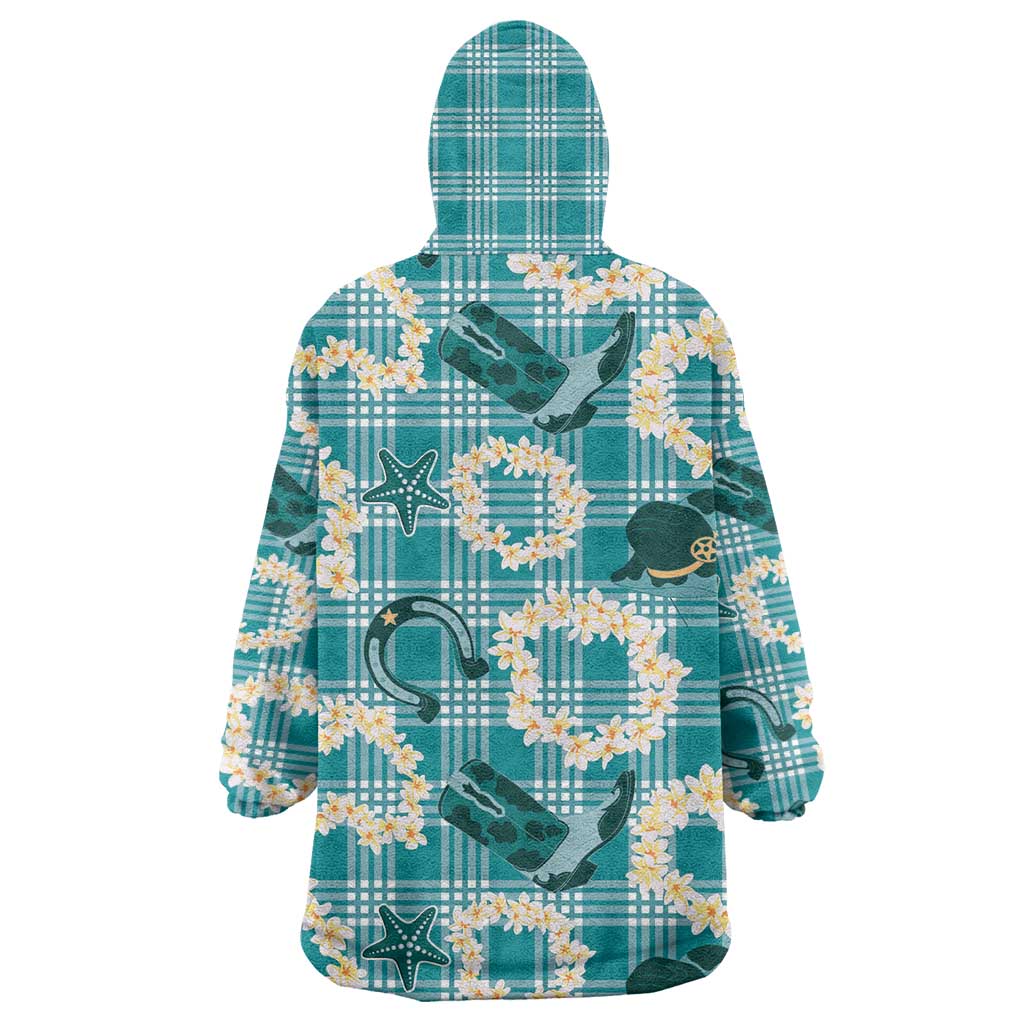 Aloha Hawaii Paniolo Teal Palaka Wearable Blanket Hoodie Coastal Rodeo - Polynesian Pride