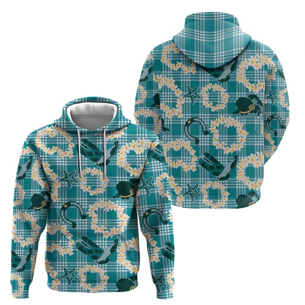 Aloha Hawaii Paniolo Teal Palaka Zip Hoodie Coastal Rodeo - Polynesian Pride