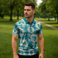 Aloha Hawaii Paniolo Teal Palaka Zipper Polo Shirt Coastal Rodeo - Polynesian Pride